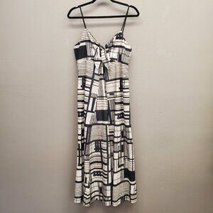 DKNY Midi SunDress Women Size XS Black Front Tie Side Zip Lined Comfort
